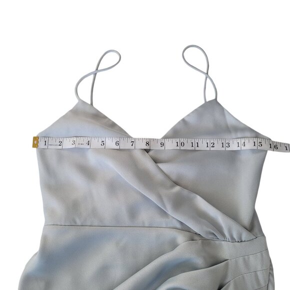 BHLDN Freya Satin Charmeuse Faux Wrap Maxi Dress Pale Blue - Picture 8 of 12